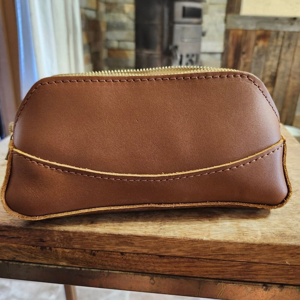 Portland Leather Artisan Bag Zippered Pouch Honey Brown Smooth Brass Zip - Picture 4 of 7